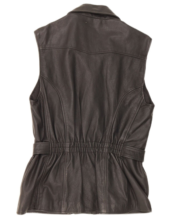 Vintage Womens Leather Gilet EU 38 Medium Black