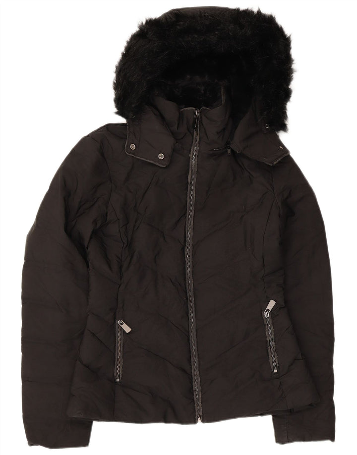 Giacca imbottita con cappuccio da donna Zara UK 10 piccola poliestere nero