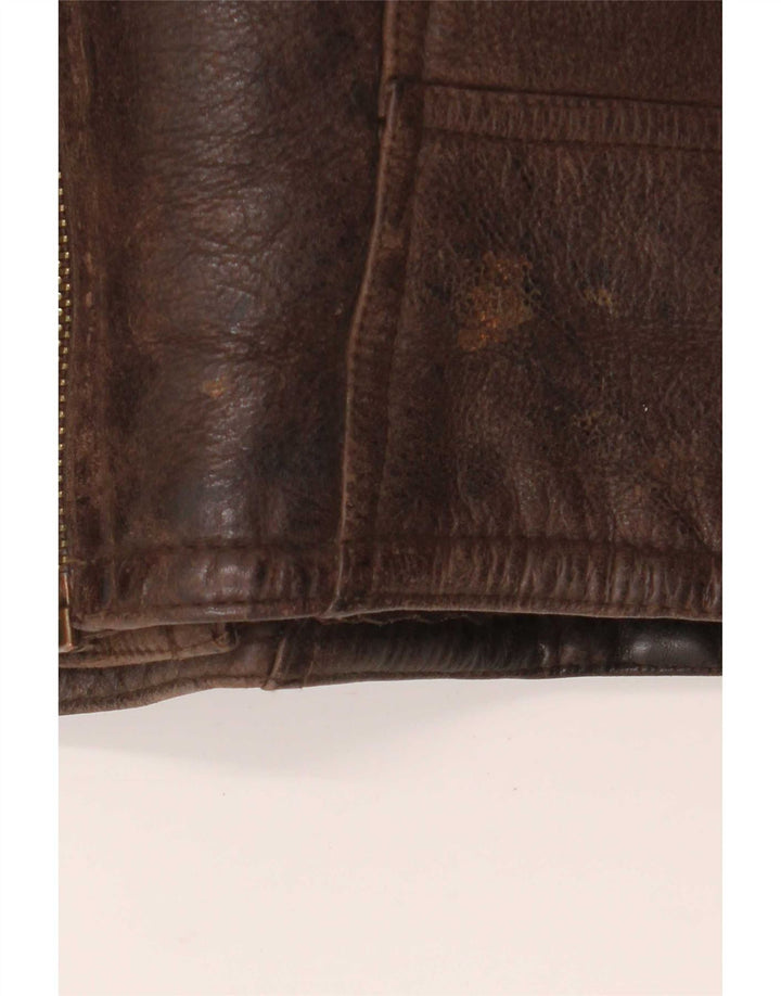 Vintage Mens Sherpa Leather Jacket UK 40 Large Brown