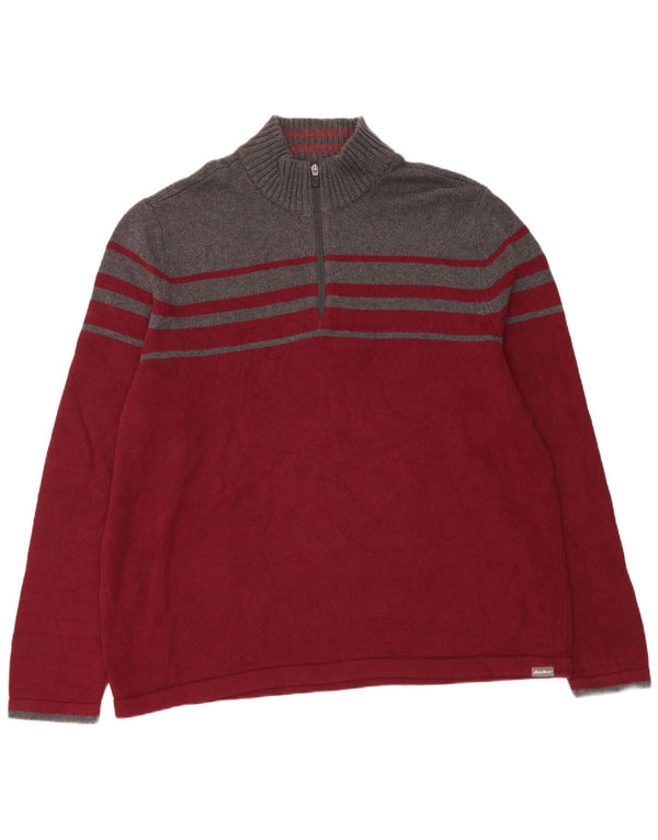 Suéter masculino Eddie Bauer com zíper e gola XL em algodão colorblock vermelho