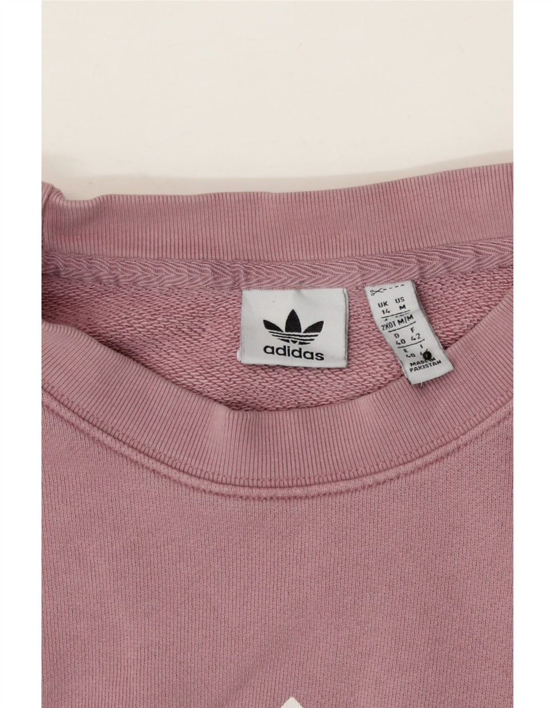 ADIDAS Womens Oversized Graphic Sweatshirt Jumper UK 14 Medium Pink Cotton Vintage Adidas and Second-Hand Adidas from Messina Hembry 