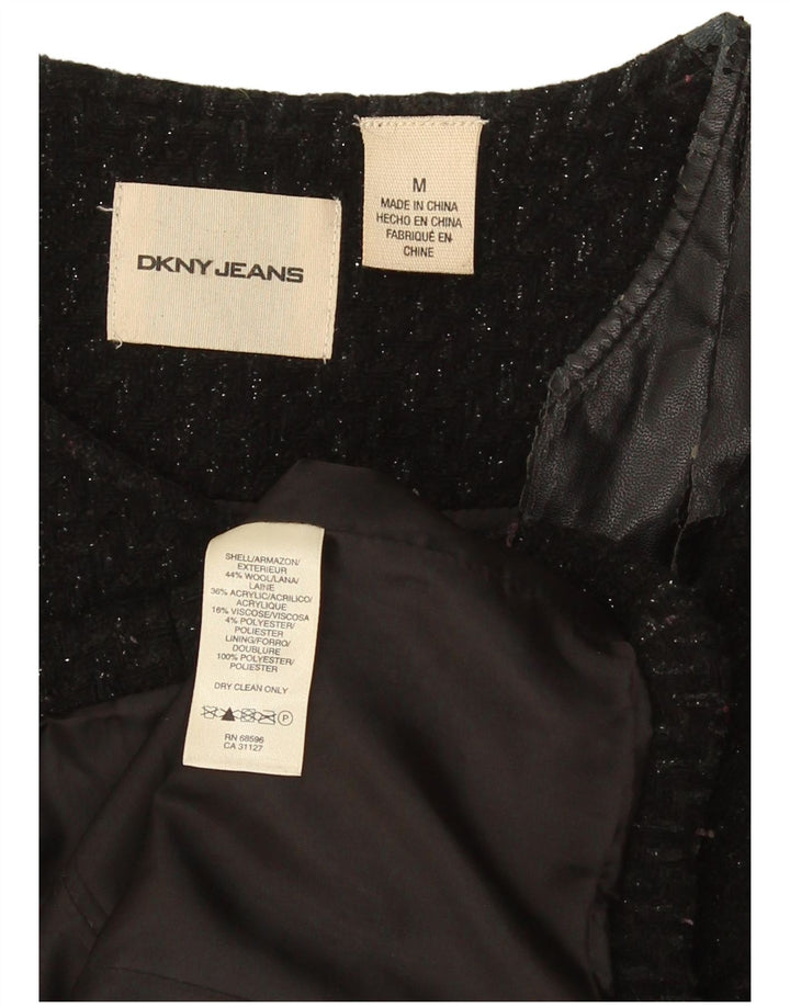 Dkny Womens Full Zip Blazer Jacket UK 14 Medium Black Flecked Wool