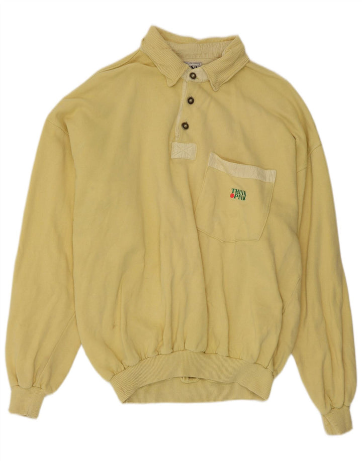 Think Pink Mens Polo Neck Sweatshirt Jumper IT 50 Medium Yellow Cotton