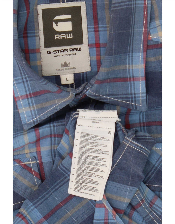 G-Star Mens Short Sleeve Shirt Large Blue Check Cotton