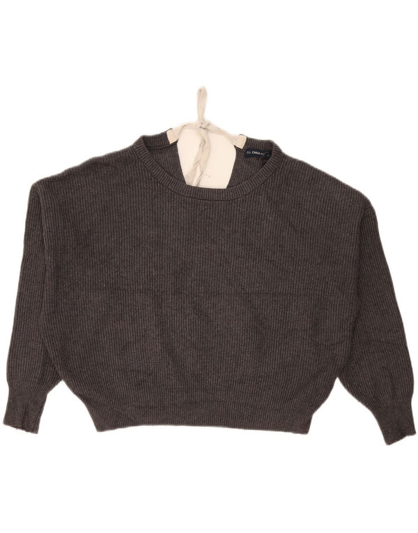 Zara Damen-Pullover, bauchfrei, übergroß, U-Boot-Ausschnitt, Gr. 10, Größe S, Grau