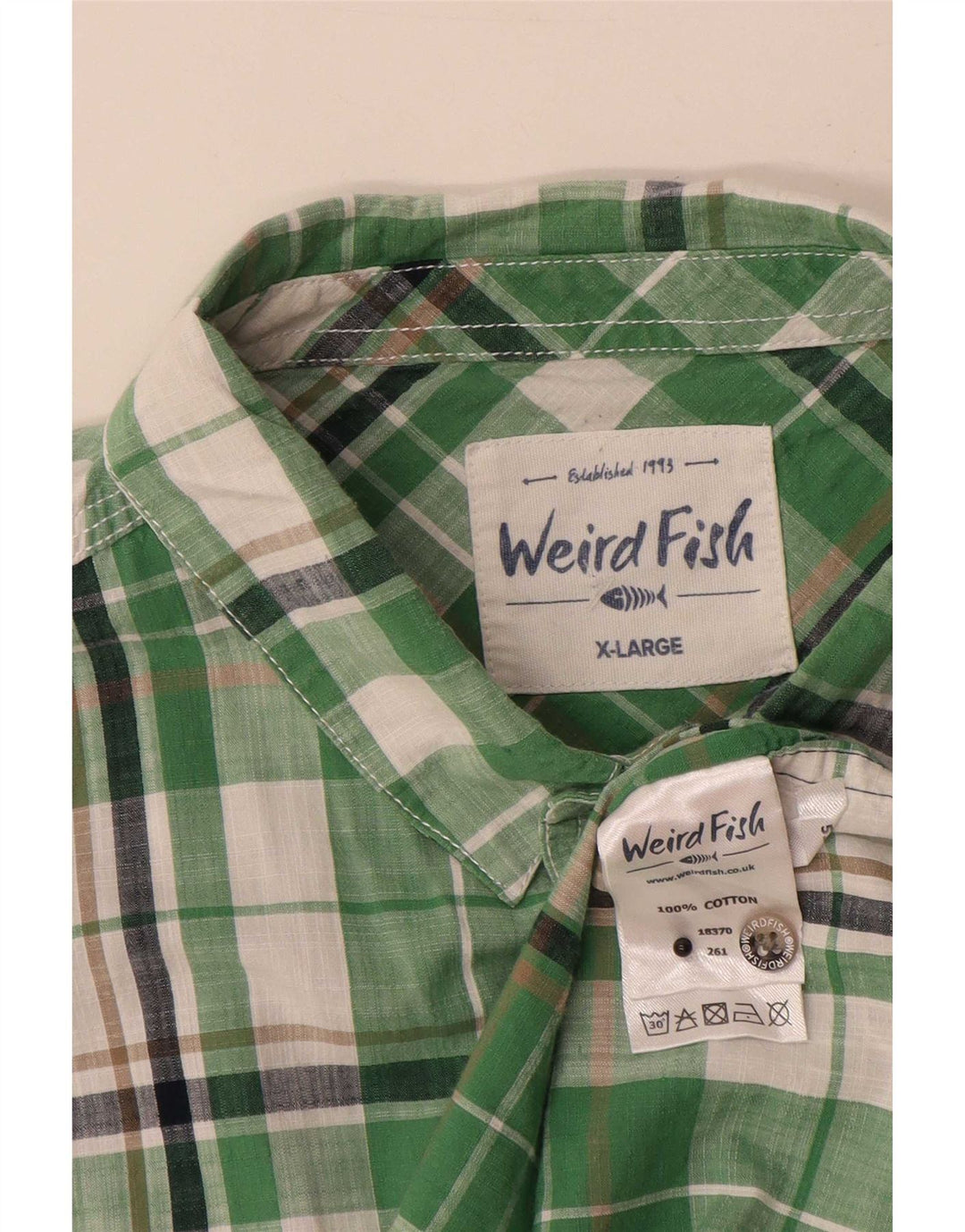 Weird Fish Mens Short Sleeve Shirt XL Green Check Cotton