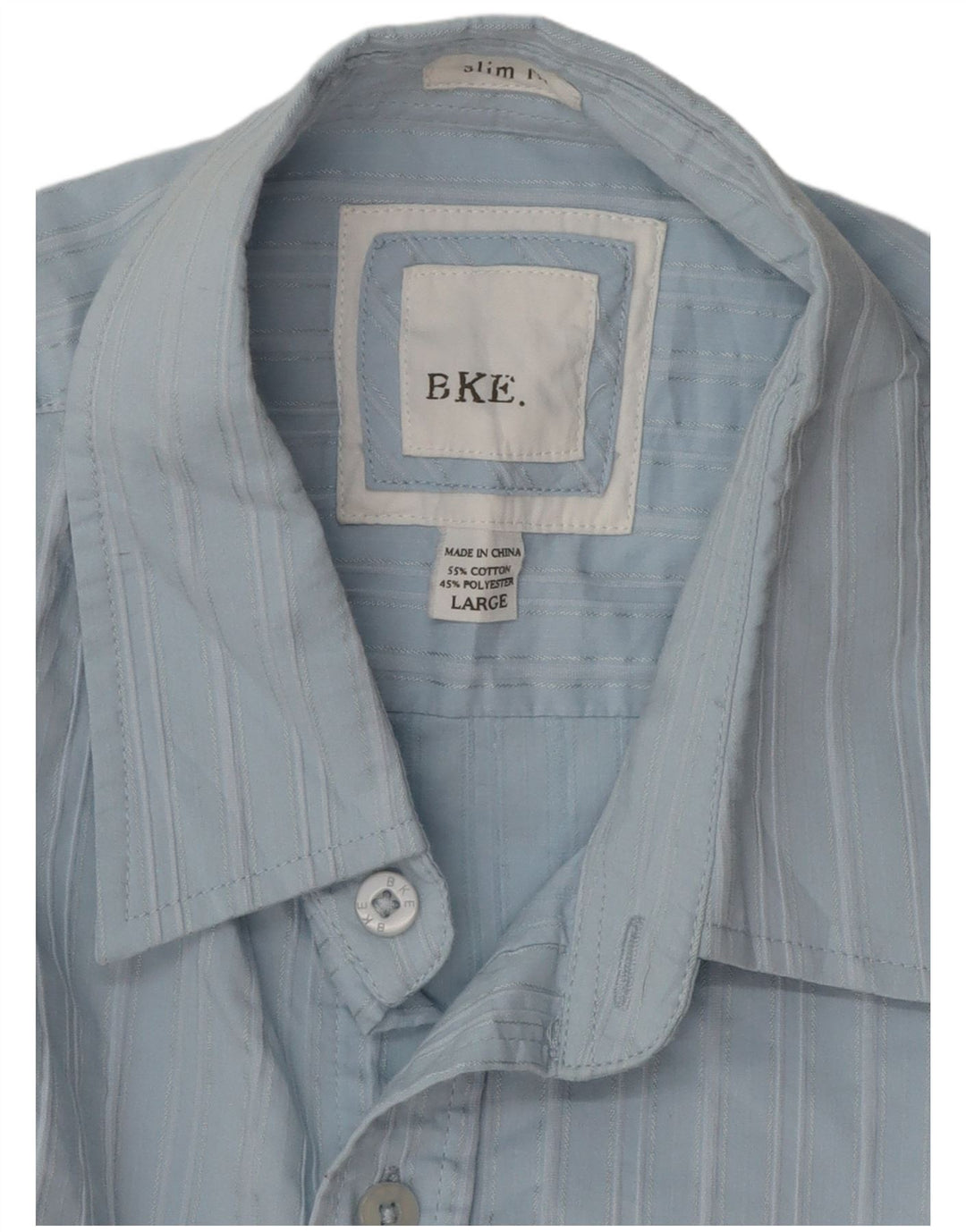BKE Mens Slim Fit Shirt Large Blue Striped Cotton