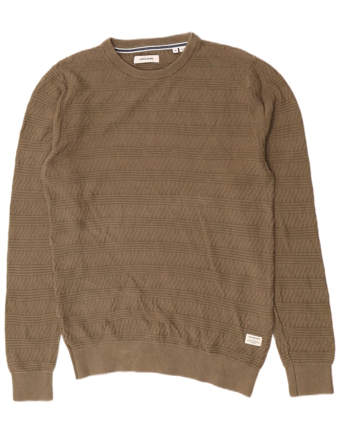 Jack & Jones Mens Crew Neck Jumper Sweater Medium Green Geometric Cotton