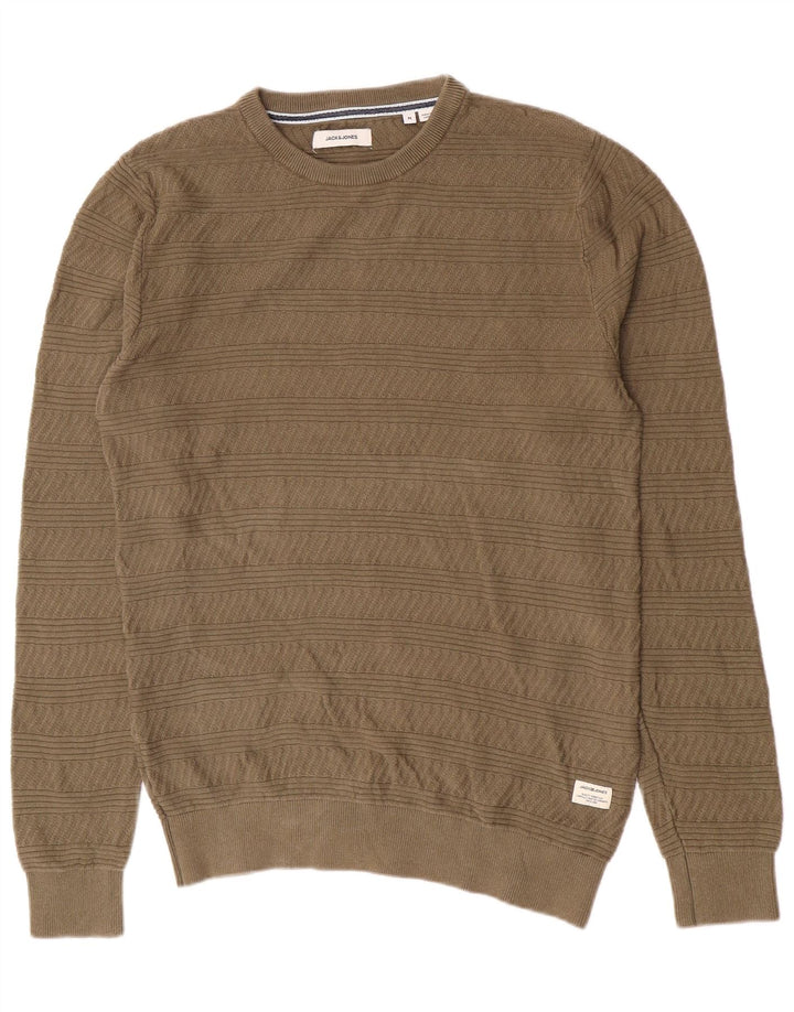 Jack & Jones Mens Crew Neck Jumper Sweater Medium Green Geometric Cotton
