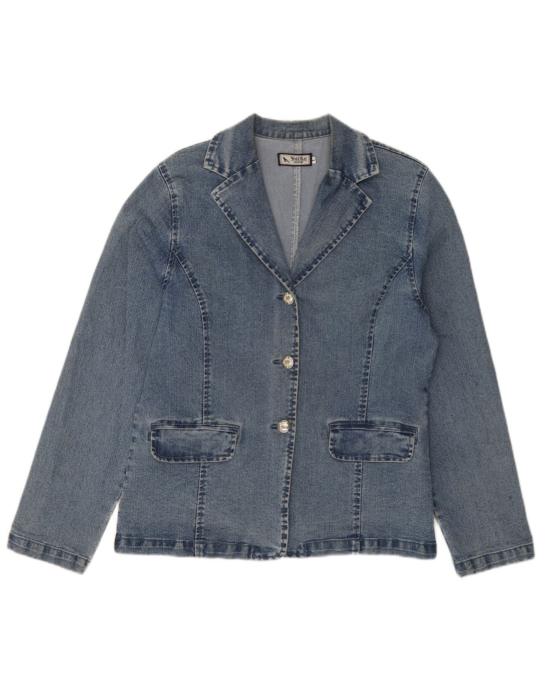 VINTAGE Womens Denim Jacket UK 14 Large Blue Cotton Classic