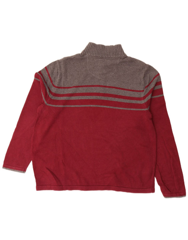 Pulover pentru bărbați Eddie Bauer, cu fermoar, cu gât, XL, bumbac color block, maro