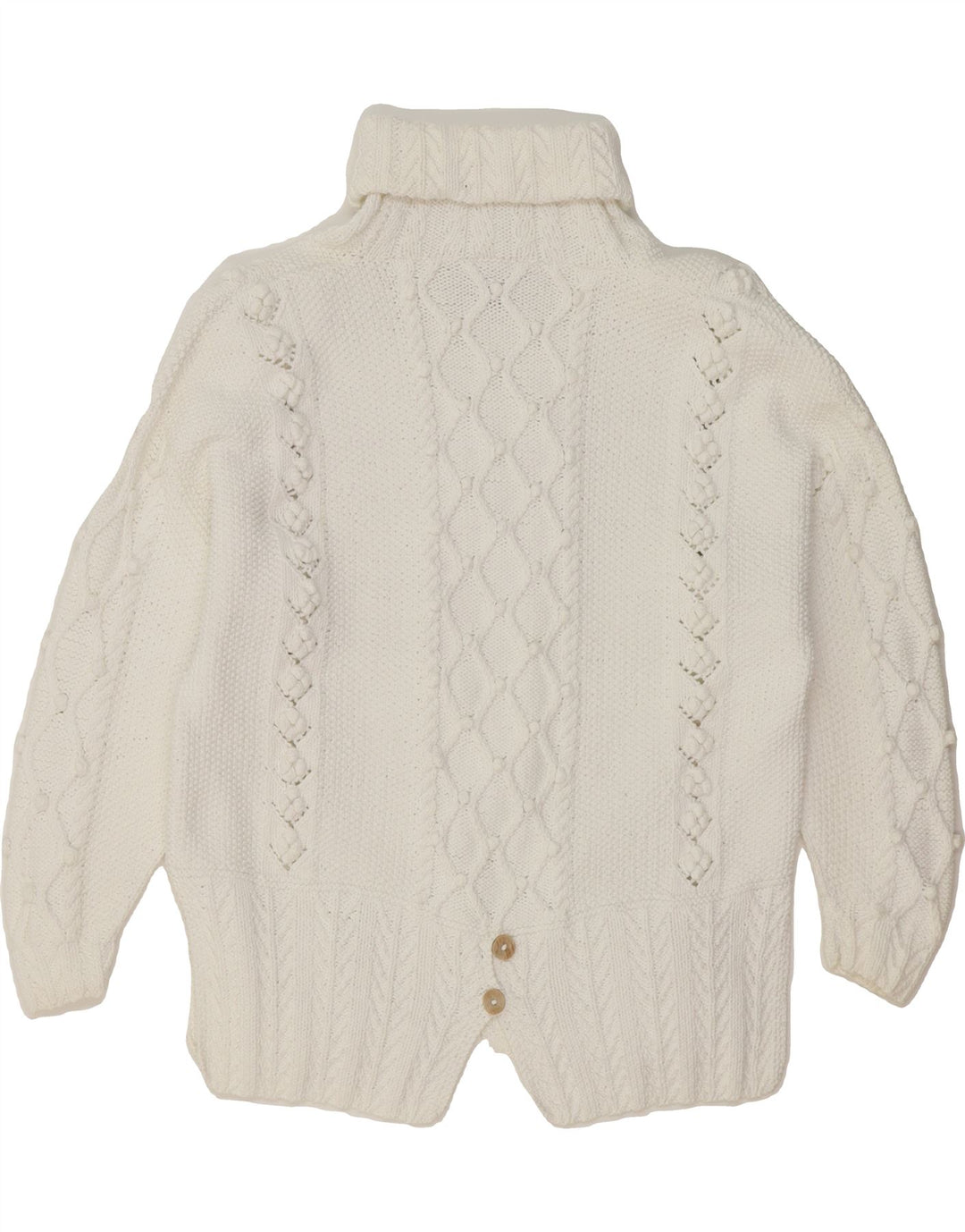 VINTAGE Womens Roll Neck Jumper Sweater UK 14 Medium White Cotton Vintage Vintage and Second-Hand Vintage from Messina Hembry 