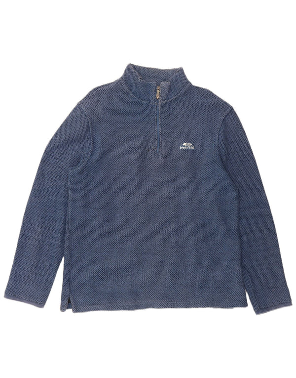 Weird Fish Mens Zip Neck Sweatshirt Jumper Medium Blue Cotton