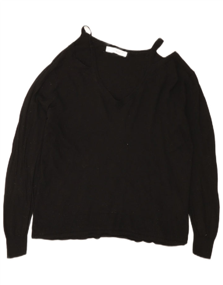 Zara Womens V-Neck Jumper Sweater UK 12 Medium Black Viscose