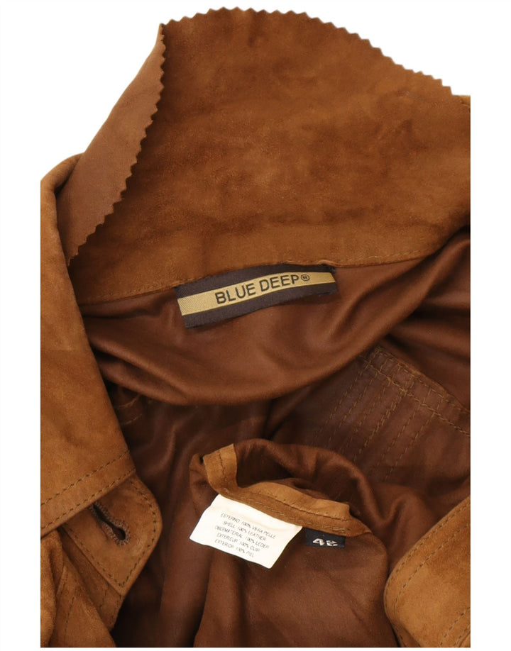VINTAGE Womens Suede Military Jacket IT 42 Medium Brown Leather