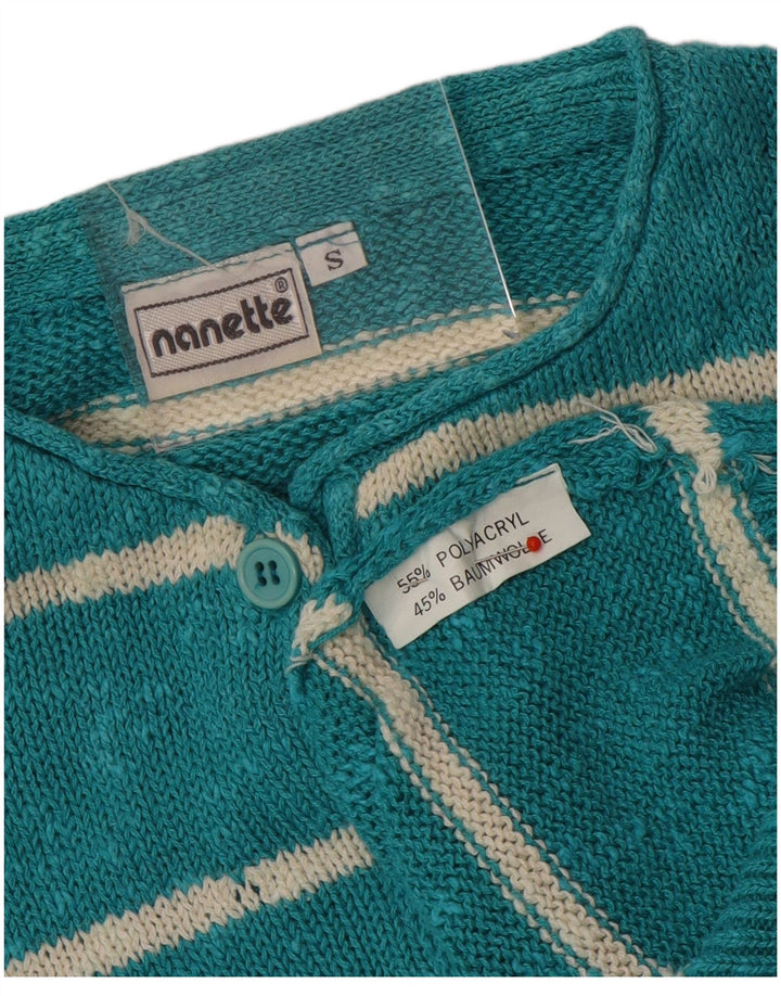 Nanette Womens Button Neck Jumper Sweater UK 10 Small Turquoise Striped