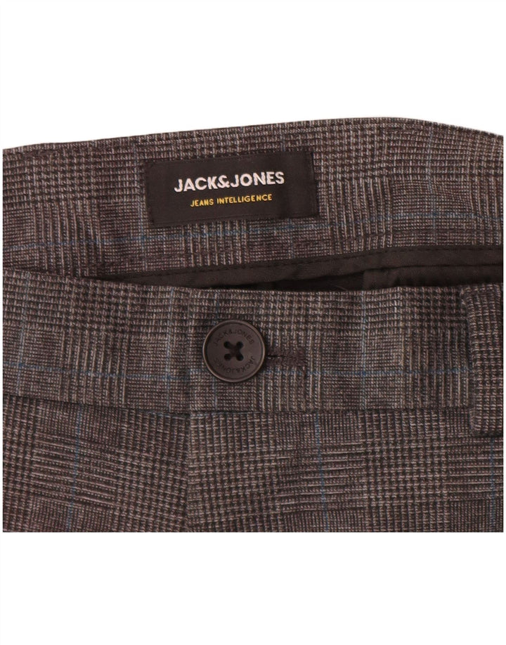 Jack & Jones Mens Slim Chino Trousers W32 L34 Grey Houndstooth Polyester