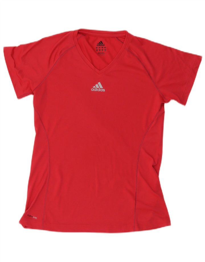 ADIDAS Dame Climalite T-Shirt Top UK 14 Medium Rød Polyester