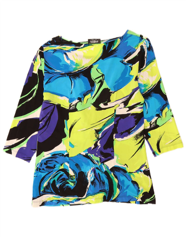 Vintage Womens Top 3/4 Sleeve UK 12 Medium Multicoloured Floral Viscose
