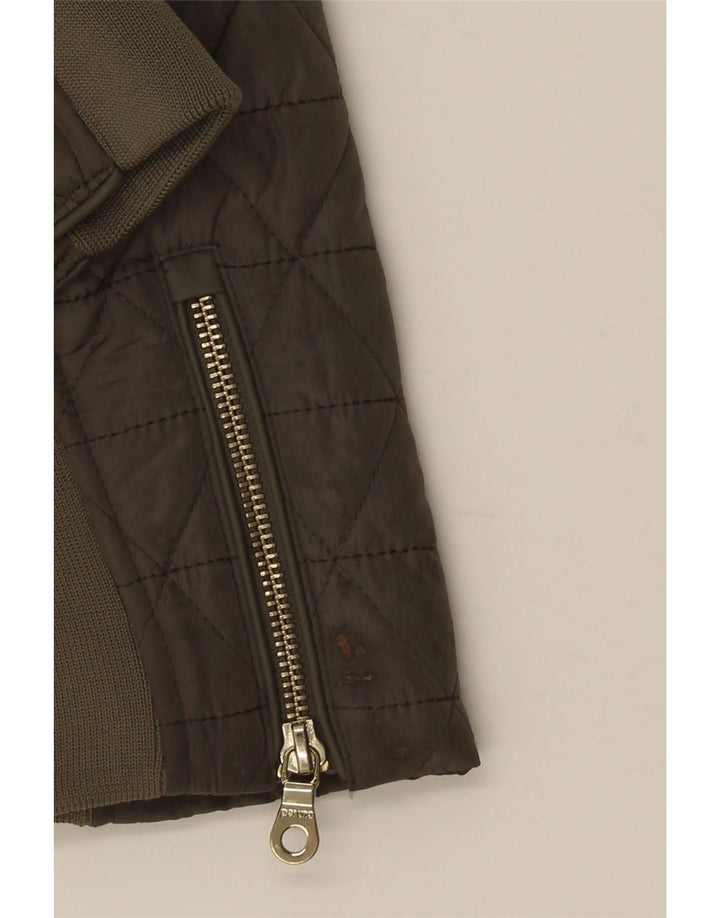 Marks & Spencer Womens Quilted Jacket UK 14 Large Khaki Polyester