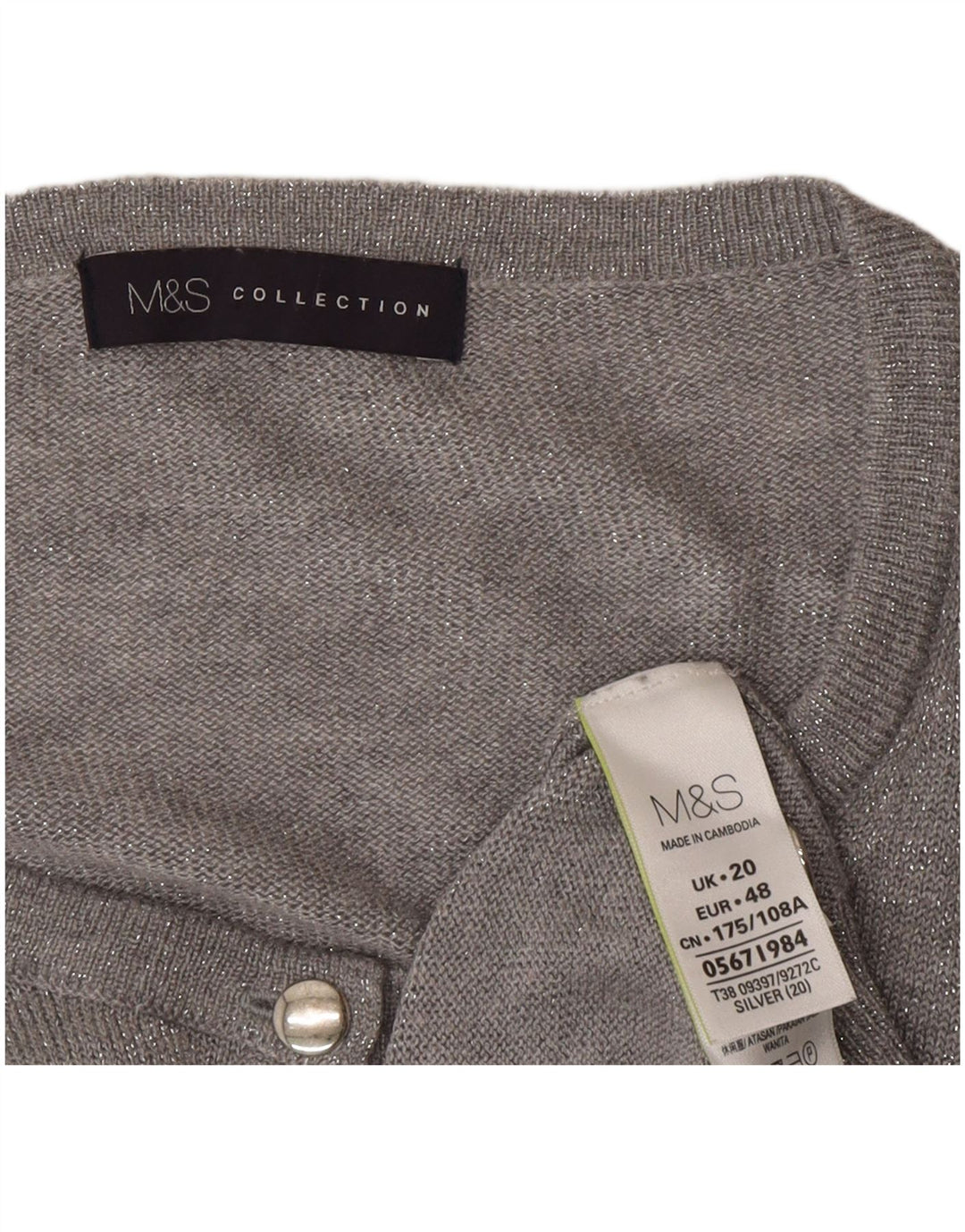 Marks & Spencer Dame Cardigan Sweater UK 20 2XL Grå Polyamid
