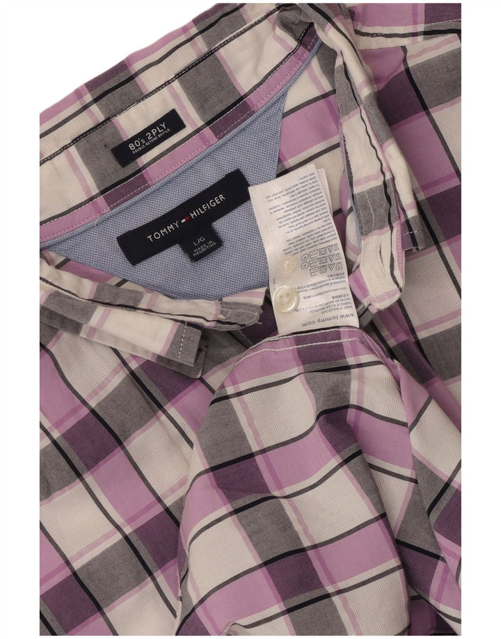 Tommy Hilfiger Mens Shirt Large Purple Check Cotton 80s