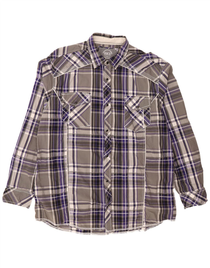 BKE Herren-Flanellhemd mit sportlicher Passform, 2XL, grau kariert, Baumwolle