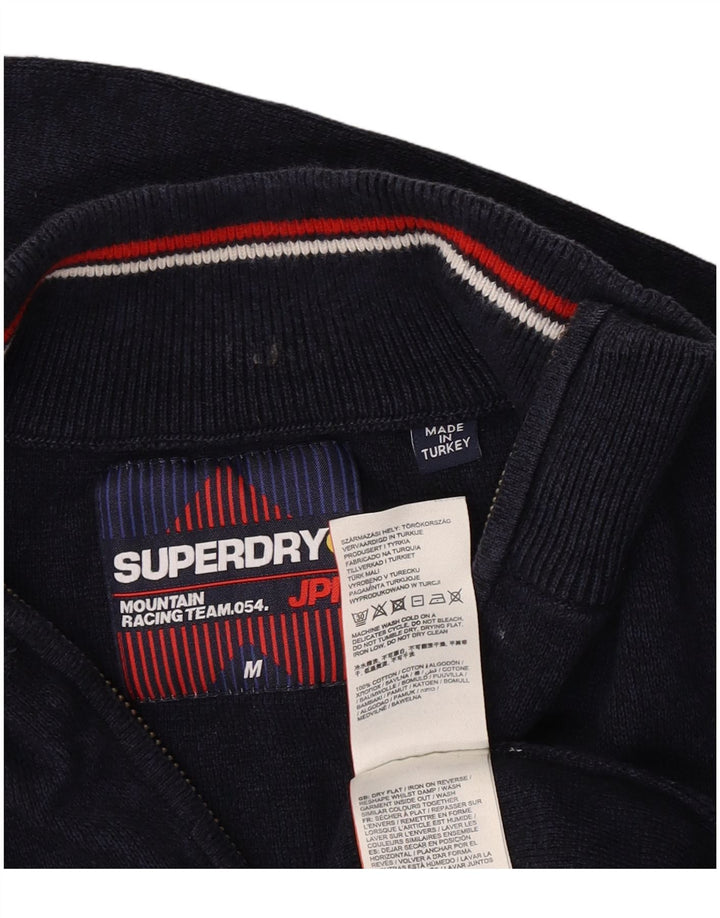 Superdry Mens Zip Neck Jumper Sweater Medium Navy Blue Cotton