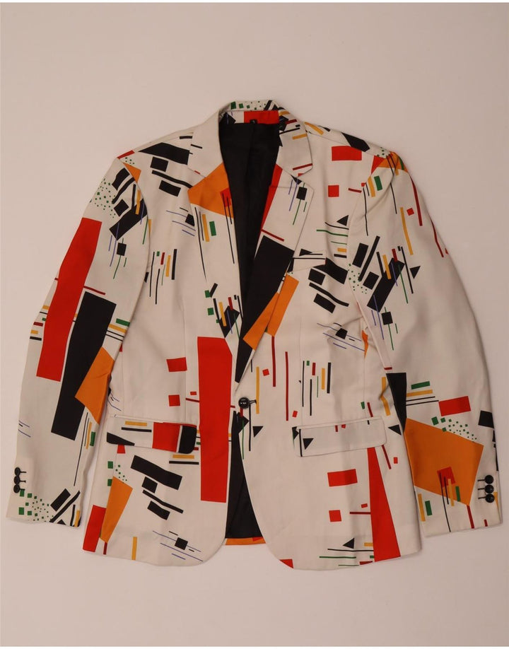 Vintage Mens 1 Button Blazer Jacket UK 40 Large White Geometric