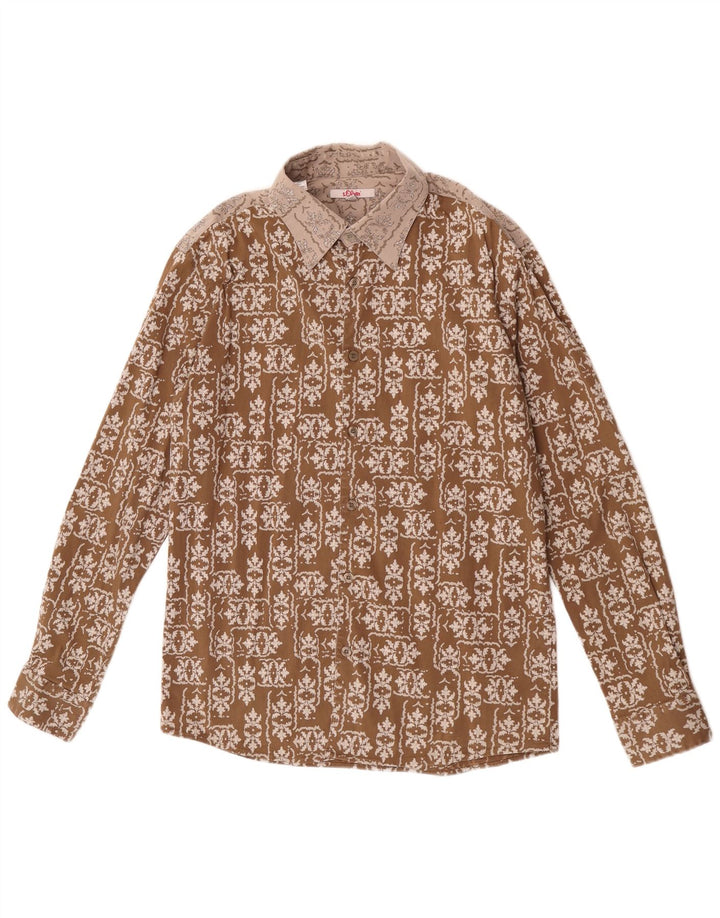 S.Oliver Mens Shirt Large Brown Floral Cotton