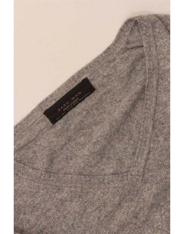 Maglione Zara da uomo con scollo a V grande grigio