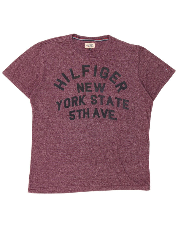 Męski T-shirt z grafiką Tommy Hilfiger Top 2XL Burgundowy nakrapiany