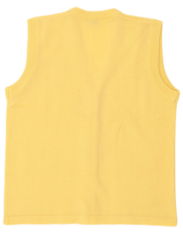 Vintage Womens Sleeveless Cardigan Sweater UK 16 Large Yellow Floral