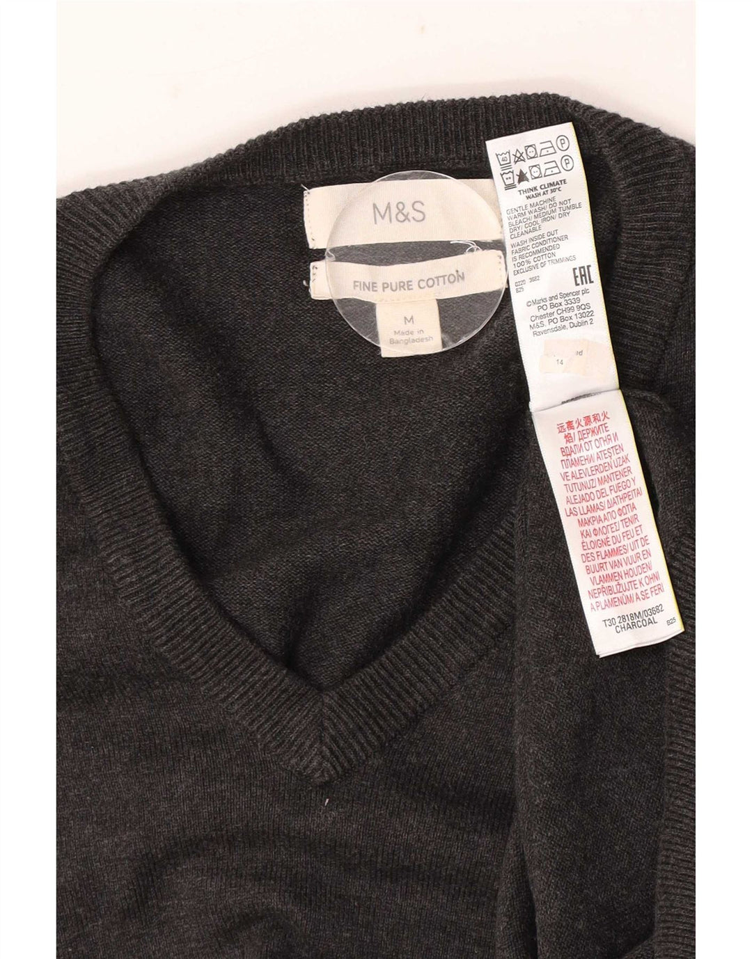 Marks & Spencer Mens V-Neck Jumper Sweater Medium Grey Cotton