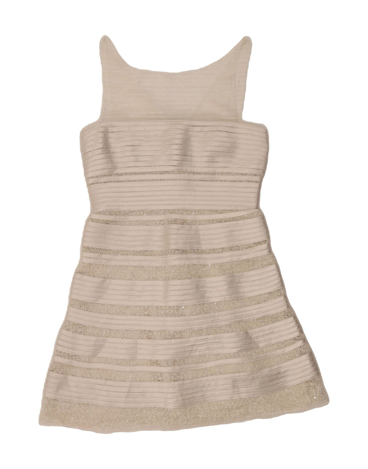 MAXAZRIA Womens Sleeveless A-Line Dress US 6 Medium Off White Striped Vintage Maxazria and Second-Hand Maxazria from Messina Hembry 