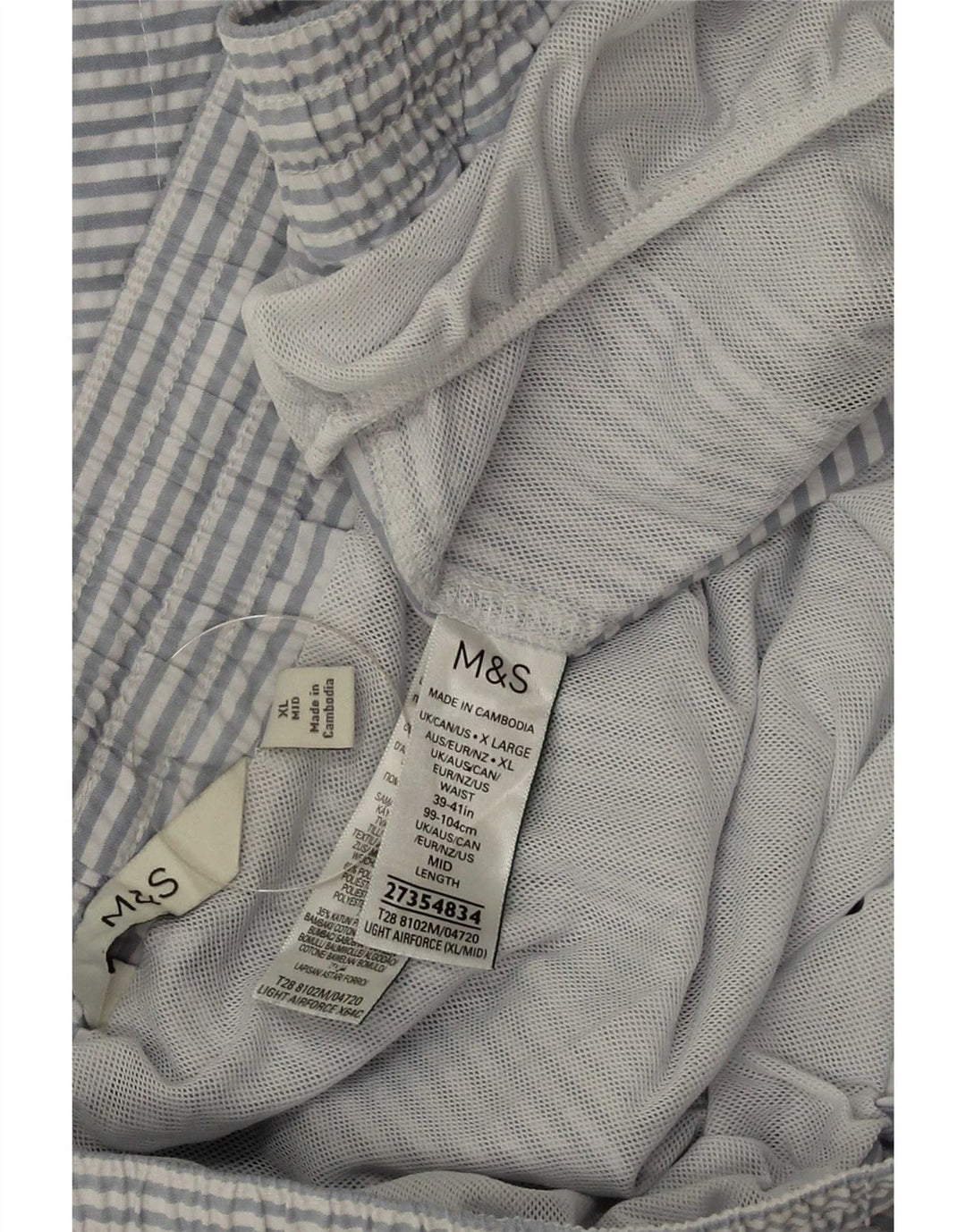 Marks & Spencer Mens Swimming Shorts XL  Blue Pinstripe Polyester