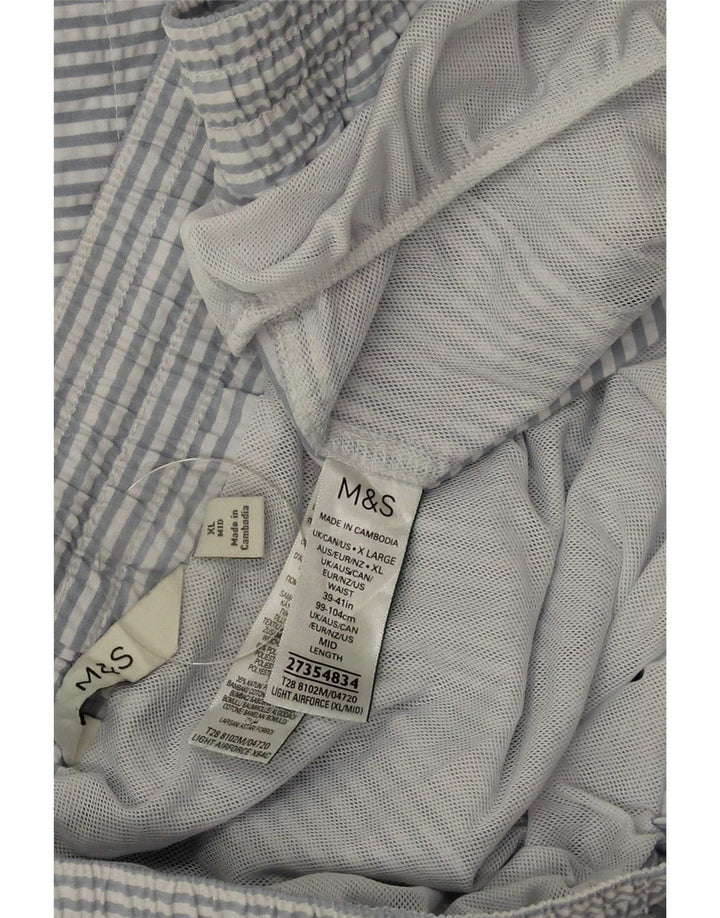 Marks & Spencer Mens Swimming Shorts XL  Blue Pinstripe Polyester