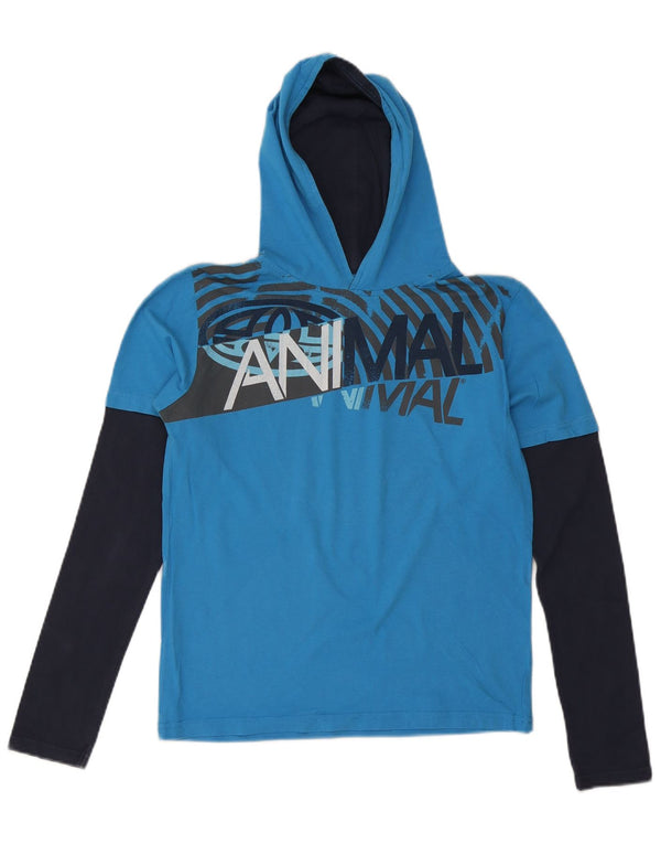 Top grafico a maniche lunghe con cappuccio Animal Boys 13-14 anni Blu Colourblock