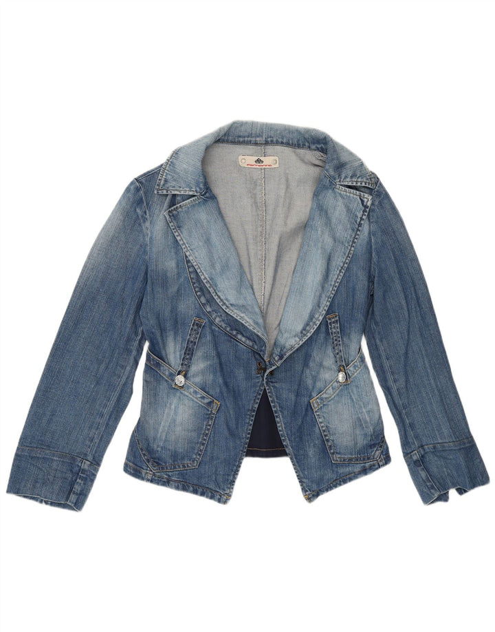 Fornarina Damen Crop Denim Blazer Jacke UK 8 Small Blau