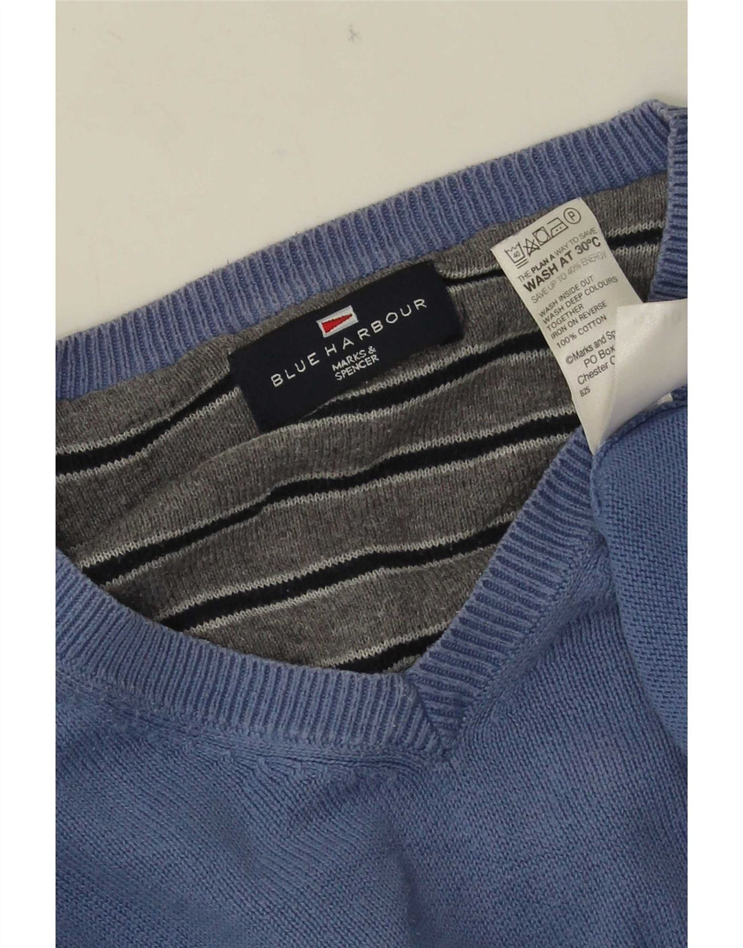 Marks & Spencer Mens Blue Harbour V-Neck Jumper Sweater XL Cotton