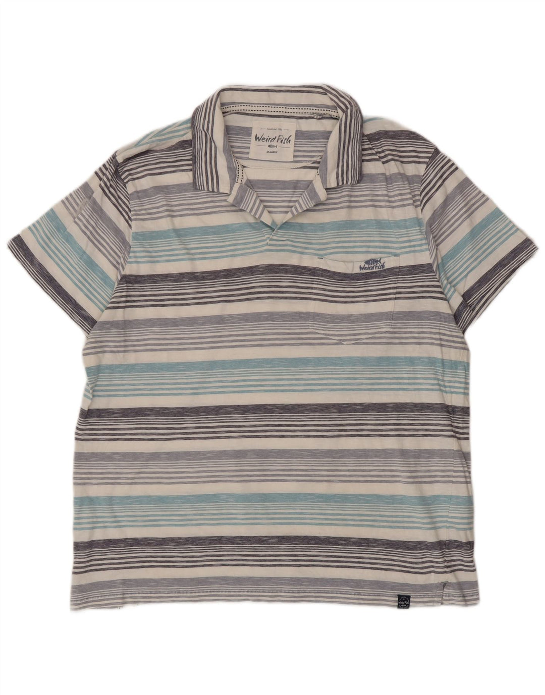 Weird Fish Mens Polo Shirt 2XL Blue Striped Cotton
