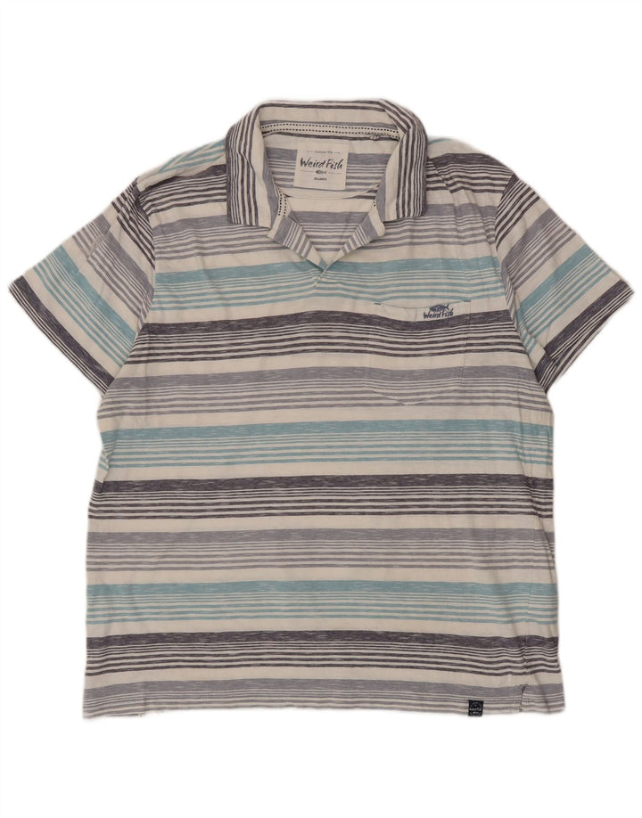 Weird Fish Mens Polo Shirt 2XL Blue Striped Cotton