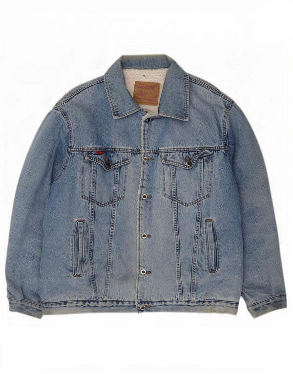 Vintage Mens Denim Sherpa Jacket UK 42 XL Blue