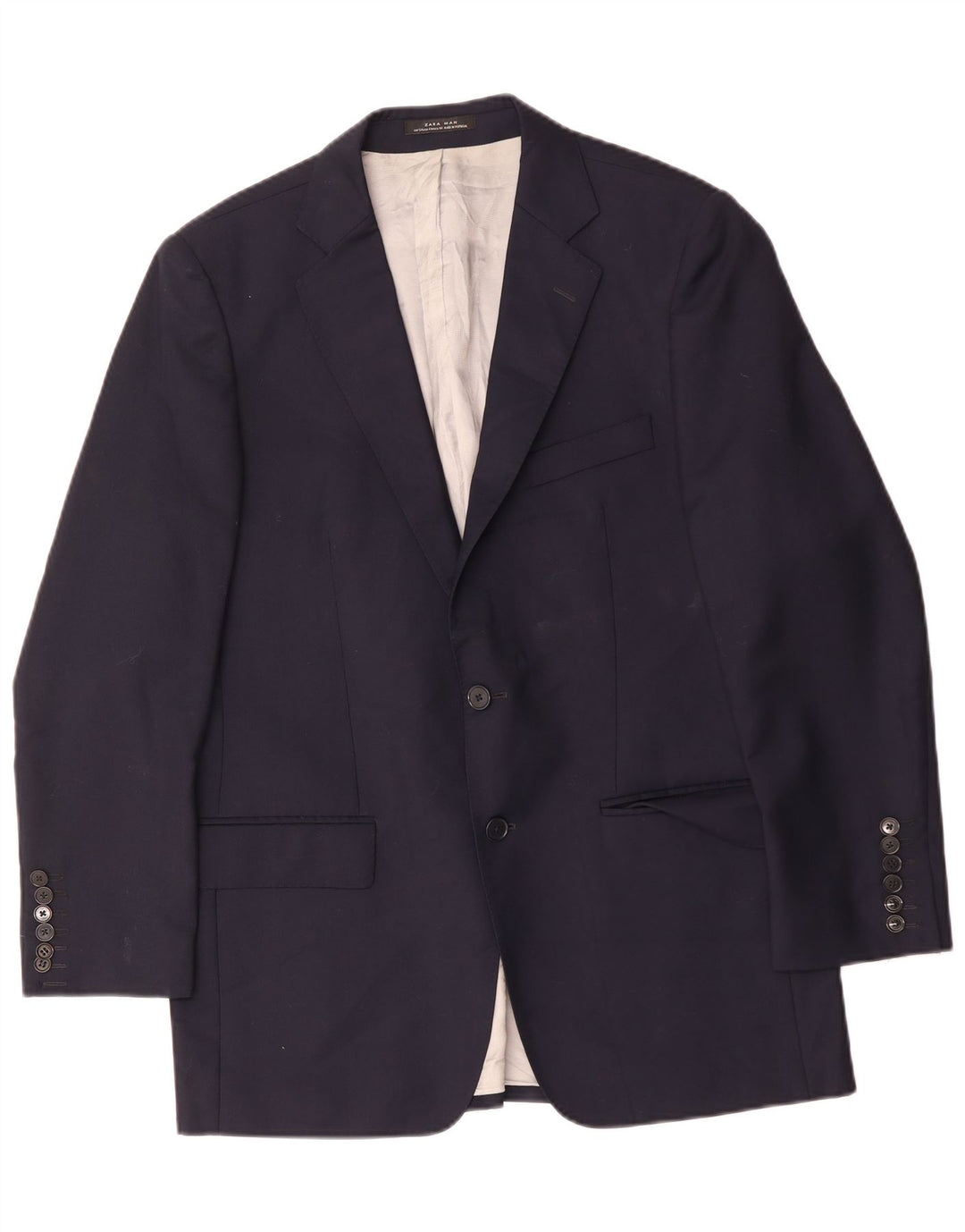 Zara Mens 2 Button Blazer Jacket EU 54 XL Navy Blue