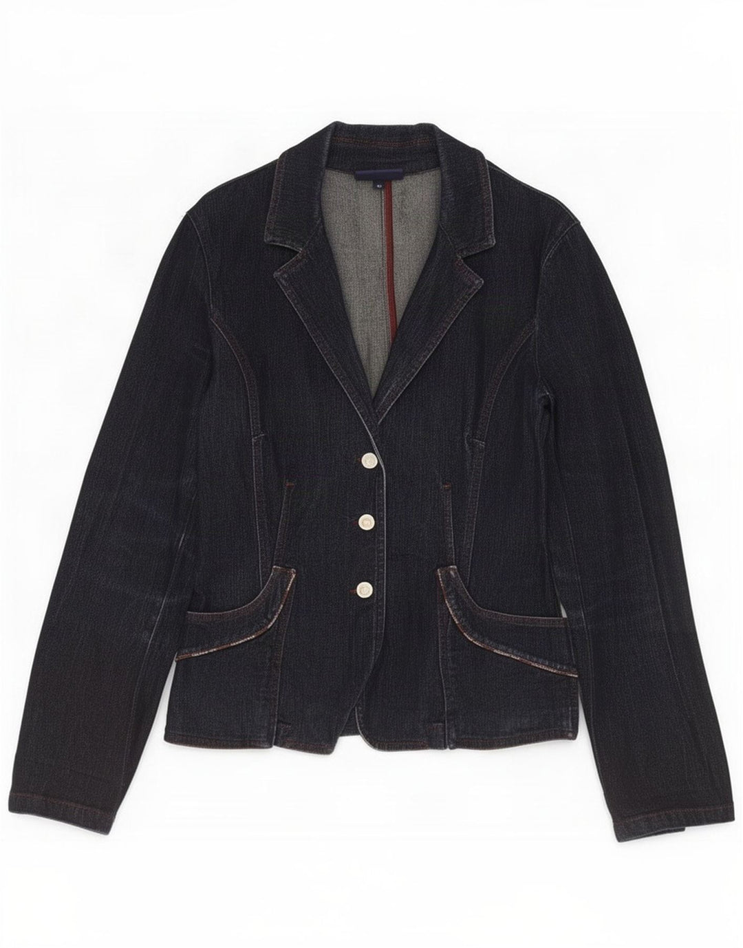 Giacca Blazer in Denim a 3 Bottoni da Donna Trussardi Jeans IT 46 Large Blu Navy