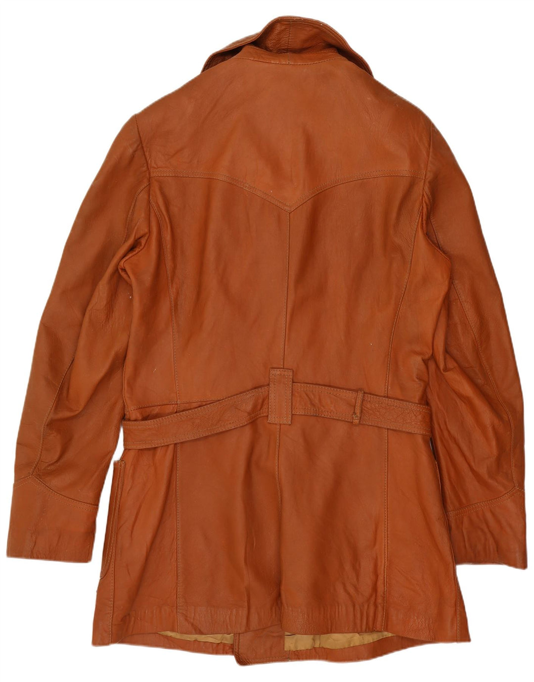Cappotto in pelle doppiopetto vintage da donna UK 14 Marrone medio