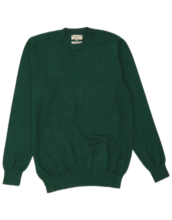 vintage Mens Crew Neck Jumper Pull Grande Viscose Verte