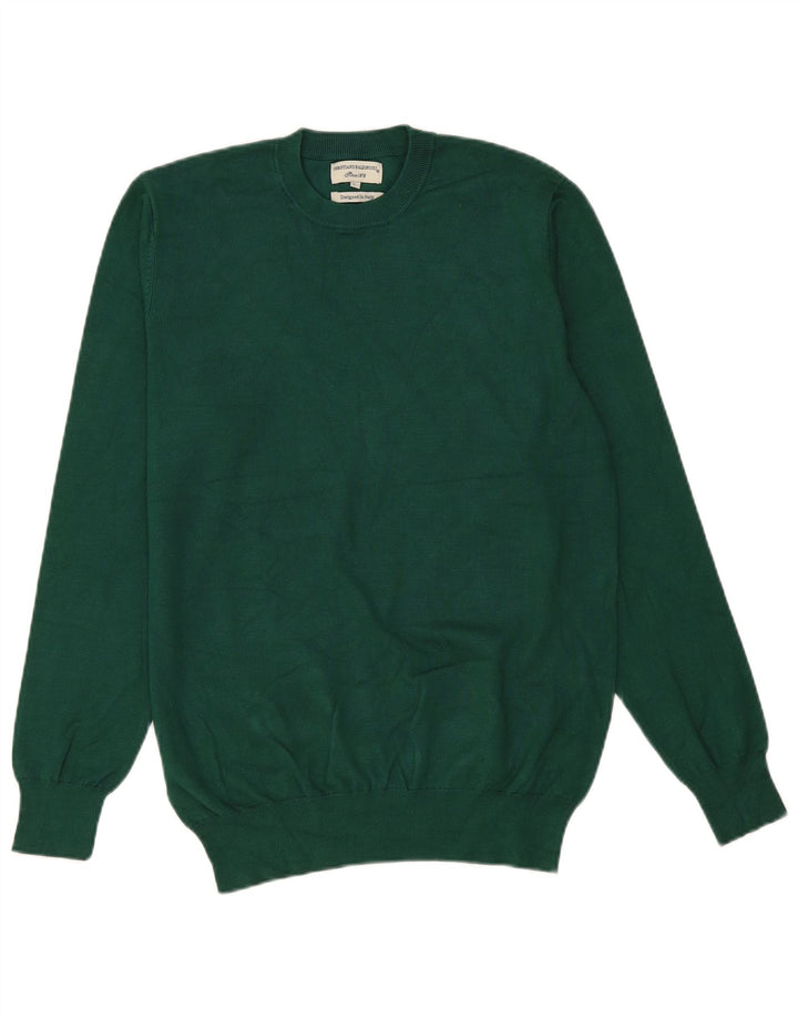 Vintage Mens Crew Neck Jumper Sweater Large Green Viscose