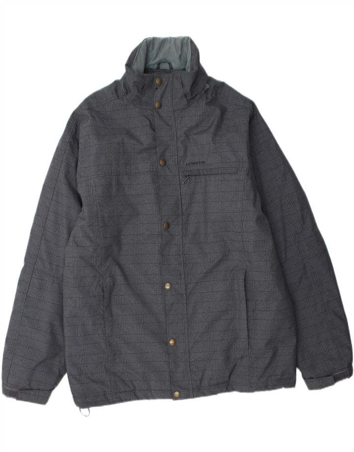LANDS END Mens Windbreaker Jacket UK 38 Medium Grey Check Polyester Vintage Lands End and Second-Hand Lands End from Messina Hembry 