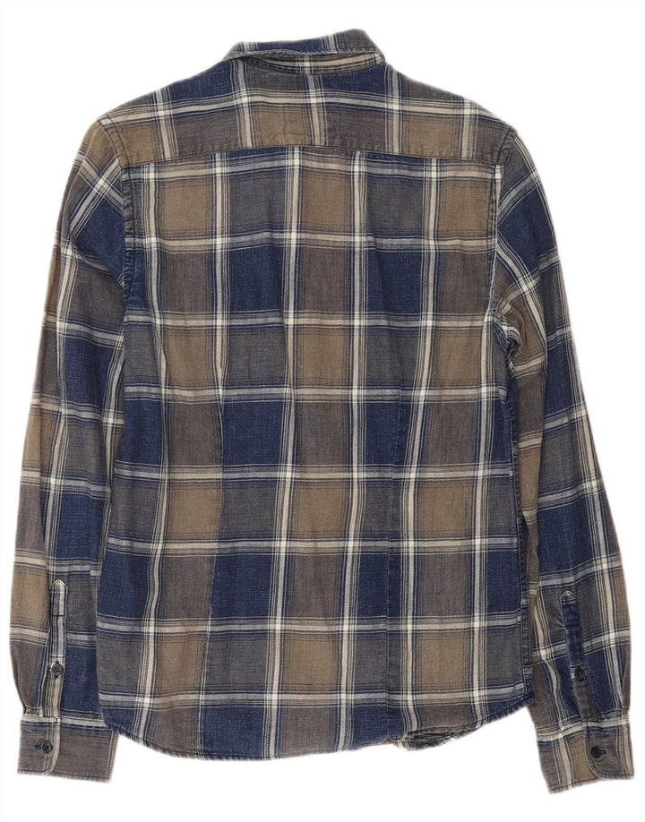 Wrangler Mens Indigo Checked Slim Flannel Shirt Small Navy Blue Check